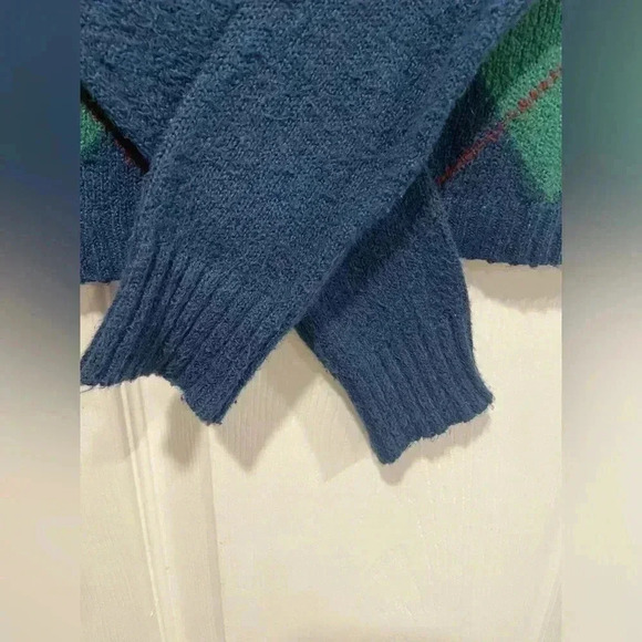 American Eagle Soft Cropped Blue Argyle Crew Neck Pullover Sweater Size XS - Picture 5 of 10